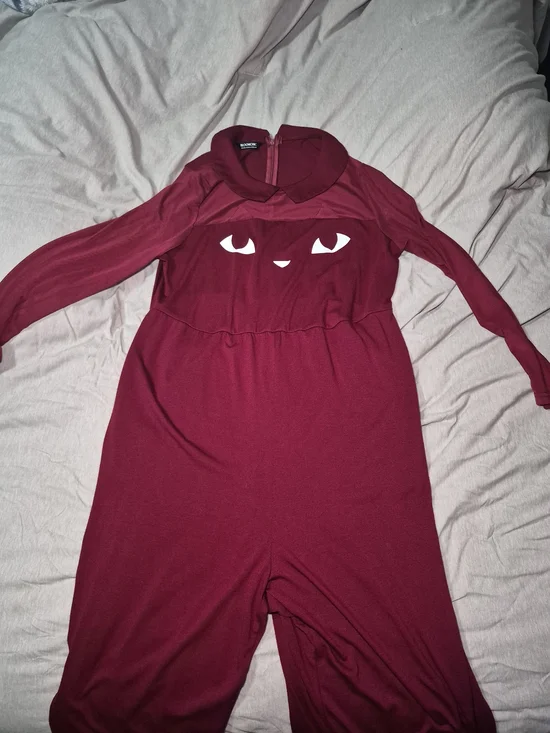 BloomChic Burgundy Jumpsuit with Cat Graphic - Picture 1 of 3